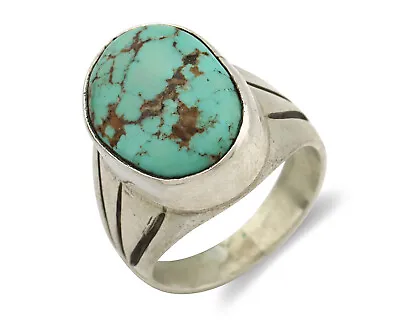 Navajo Ring .925 Silver Mine #8 Turquoise Native American Artist C.80's • $179