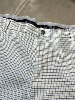 Callaway Golf Pants Men Size 42 30 Yellow Blue Check Plaid Straight Flat Front • $25