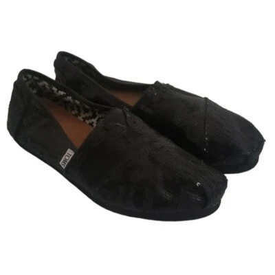 $10 • Buy Tom's Black Sequin Glitz Ladies Shoes Size 9W Slip On 
