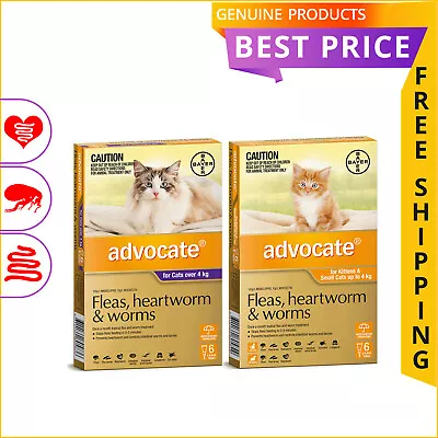 ADVOCATE 6 Doses For Cats Heartworm Worm And Flea Prevention FREE Shipping • $77.94