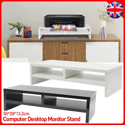 Computer Desktop Monitor Stand Laptop TV Display Screen Riser Shelf Black White • £15.99