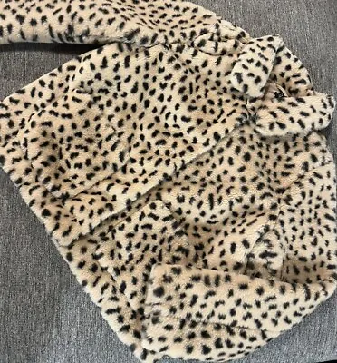 H&M Divided Women’s Animal Leopard Print Faux Fur Coat Teddy Bear Jacket Sz L • $29.99