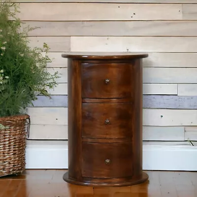 Drum Style Chest With 3 Drawers In Chestnut Finish - Hand Crafted - Solid Wood • £249.95