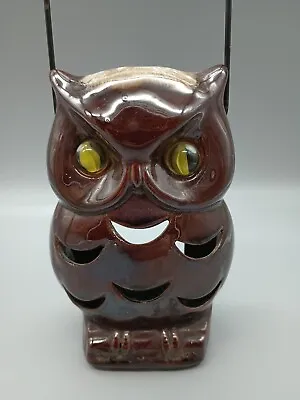 Vintage Redware Owl Lantern Light Candle Holder Inarco Japan Marble Halloween  • $22