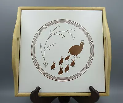 Wooden Square Tray With Ceramic Tile With Quail Painting • $24.95