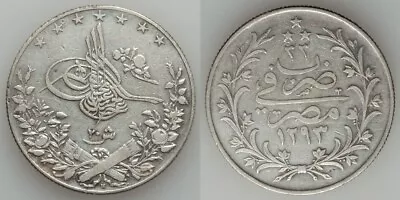 Rare Egypt Large Silver Coin 1907 AD 20 Qirsh Ottoman Sultan Abdul Hamid II  XF+ • $229.99