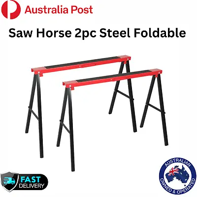 $68.90 • Buy Saw Horse 2pc Pair PRO Trestle Steel Foldable Work Bench Stand Support Legs
