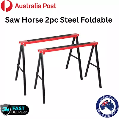 $68.90 • Buy Saw Horse 2pc Pair PRO Trestle Steel Foldable Work Bench Stand Support Legs
