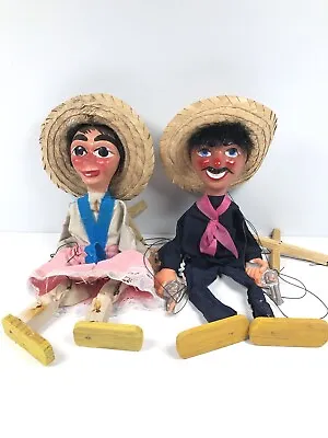 Vintage Mexican String Puppets Marionettes Bandito Gunslinger Señorita Set Of 2 • $20