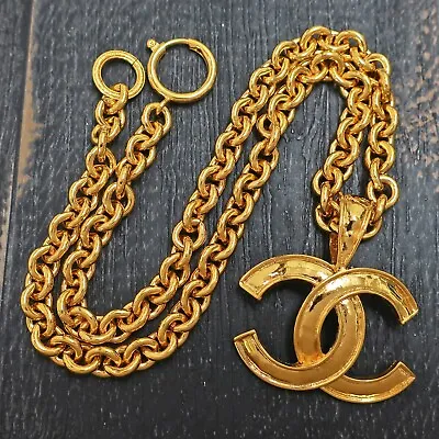 CHANEL Gold Plated CC Logos Charm Vintage Chain Necklace Pendant #443c Rise-on • $841.62