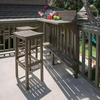 Noble House Outdoor Balcony Bar Set Wood Tabletop Rectangular Gray (3-Piece) • $271.05