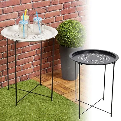 Folding Metal Round Bistro Coffee Table Patio Indoor Outdoor Furniture Summer • £17.99