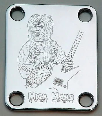 GUITAR NECK PLATE - Engraved Etched - MICK MARS Motley Crue - CHROME • $18.99