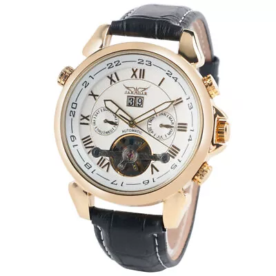 JARAGAR Men's Watches Automatic Self-Wind Luxury Week Month Watch Leather Strap • £33.59