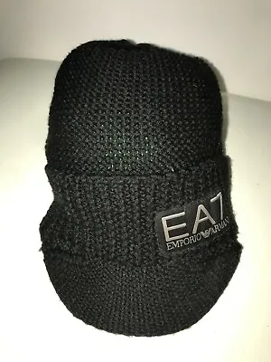  Kids Emporio Armani Ea7 Peaked Wool Hat - Black With Silver Logo  • £25.99