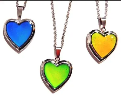 GLITTER HEART MOOD Silver Color Change Changing Heart 1 Necklaces Per Order. • $25