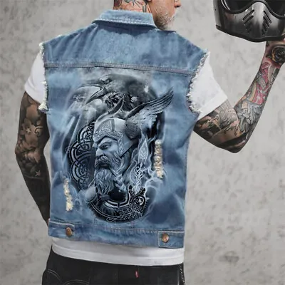 Mens Denim Ripped Vest Trucker Biker Wash Waistcoat Sleeveless Jeans Jacket • $50.15