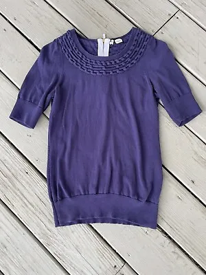 ANTHROPOLOGIE MOTH Purple Sweater Knit Top Short Sleeve Women Size Medium • $15.30