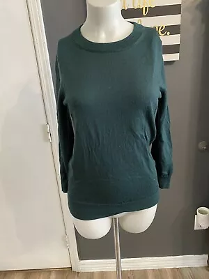 J. Crew Merino Wool Charley Crew Neck Sweater 3/4 Sleeve 93577 Sz M Deep Green • $17