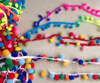 £3.64 • Buy Rainbow  Ball Pom Pom Trim Braid Fringe Ribbon Edging Craft Decoration 