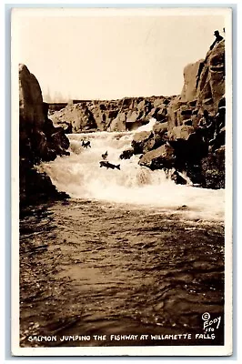 The Dalles OR Postcard RPPC Photo Salmon Jumping The Fishway At Willamette Falls • £9.59