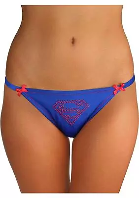 SuperMan Bikini Pantie Gem Logo Lace Back Medium Red & Blue Comic Fan Lingerie • $9.09