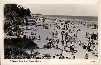 Miami Beach FL Winter Crowd On Beach Real Photo Postcard • $4.82