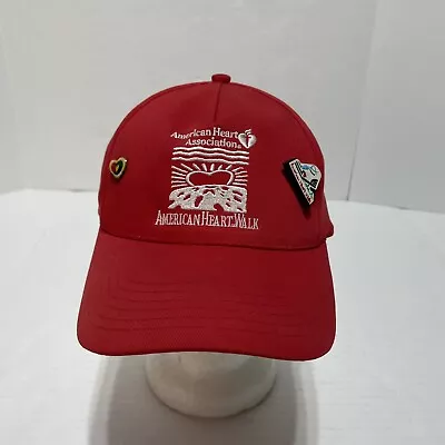 Vintage American Heart Association SnapBack Hat Red With Pins Brain Wear • $14.95