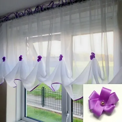 White Voile Net Curtain With Various Colours Piping • £21.99