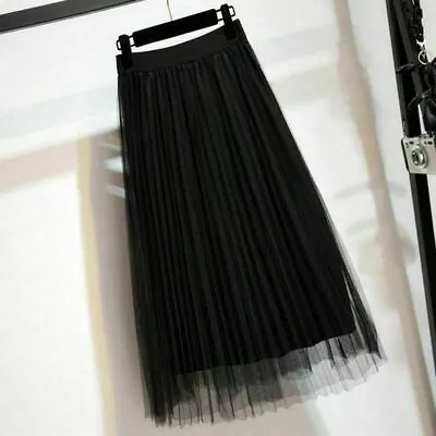 £9.97 • Buy Women High Waist Mesh Tutu Maxi Skirts Sheer Net Tulle Pleated A Line Long Dress