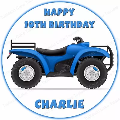 Personalised Blue Quad Bike Round Edible Icing Birthday Party Cake Topper • £4.65