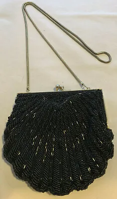 Magid Beaded Clam Shell Purse Black • $20