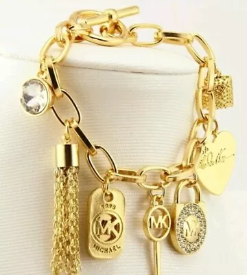 MK Michael Kors Charms Bracelet Bangle Womens Jewelry  Gold Tone Key • $36.99