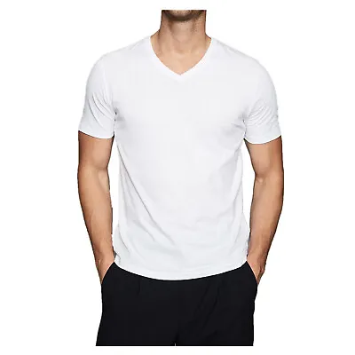 3-6 Packs Men 100% Thick Cotton Crew-Neck V-Neck T-Shirt Casual Tee White S-4XL • $25.99