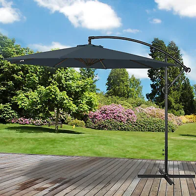 £59.99 • Buy 3m Grey Garden Parasol Sun Shade Patio Banana Cantilever Overhanging Umbrella