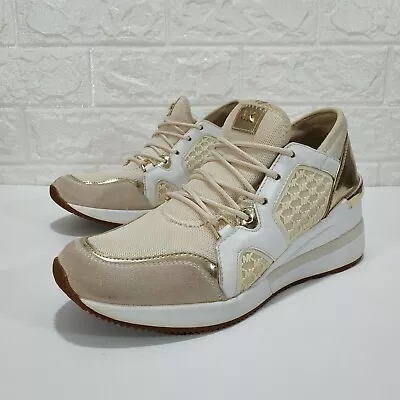 Michael Kors Scout Trainer Sneakers Sz US 4 EUR 36.5 Beige Gold Shoes Lace Up • $110