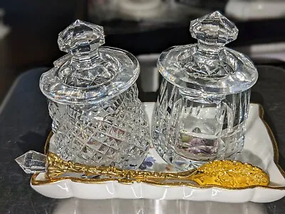 Antique Waterford Crystal Set Mustard/Jelly Jars With Tray And Spoon • $80