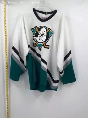 CCM Mens White Teal Anaheim Mighty Ducks NHL Hockey Jersey Size Large • $13.50