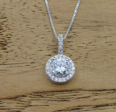 Sterling Silver Micro Pave Round Cubic Zirconia Pendant Necklace Chain Gift I25 • $12.95