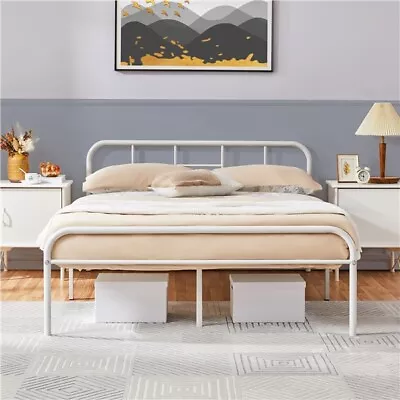 Double Bed Frame 4ft6 Metal Platform Mattress Foundation Base White • £69.99