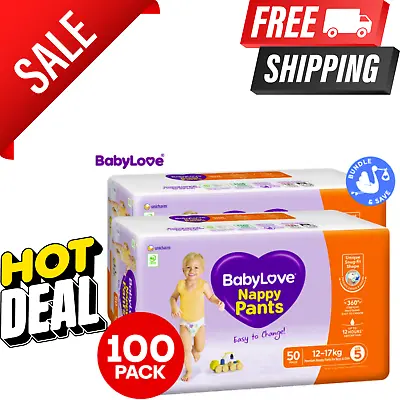 $64.85 • Buy  New Babylove Premium Nappy Pants, Size 5 (12-17Kg), 100 Nappies (2X 50 Pack)