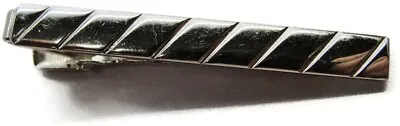 Polished W Etched Wide Stripes Vintage Tie Clip Silver Tone • $11.99