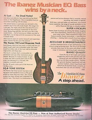 Vtg 70s IBANEZ MUSICIAN EQ BASS GUITAR MAGAZINE PRINT AD TR Neck Pinup Page • $7.99