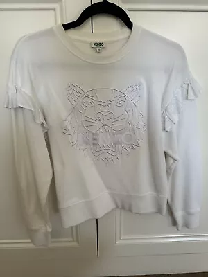 Kenzo Tiger White Ruffled Jumper Sweatshirt Size XS EMBROIDERED • $90