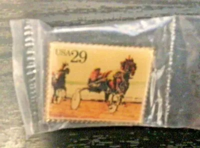 Harness Pacing Trotting Horse Racing  29 Cents Stamp Pin New Old Stock  • $8.99