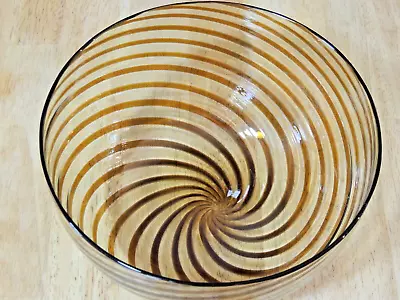 Vintage Murano  VENINI  Italian Art Glass Centerpiece Bowl Striped Threaded • $195