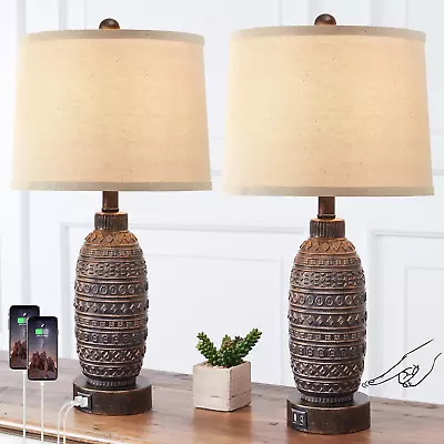AIEAMPDO Set Of 2 Rustic Touch Table Lamps For Bedroom Dual USB Bronze  • $103.23