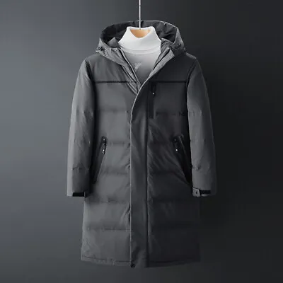 Mens Duck Down Jacket Mid-length Thickened Casual Winter Warm Hooded Puffer Coat • $53.68