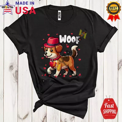 Woof Lovely Valentine's Day Hearts Dog Puppy Owner Matching Couple T-Shirt • $21.09