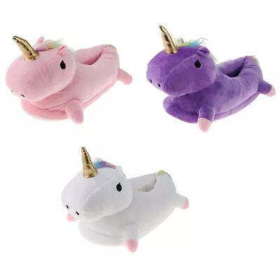 Cute Cozy Plush Unicorn Horn Slipper Funny Animal House Slipper House Shoes • $29.96